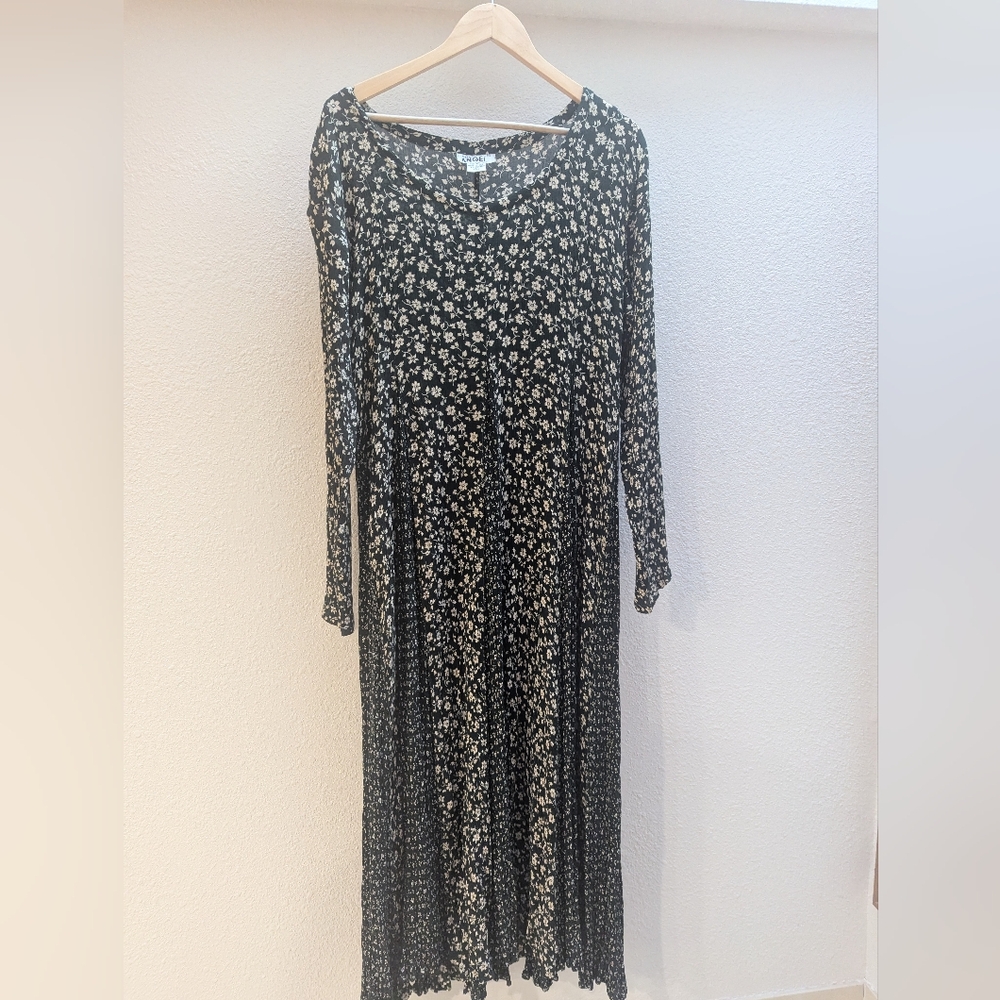 Dark Green Long Sleeve Dress with White Floral Design